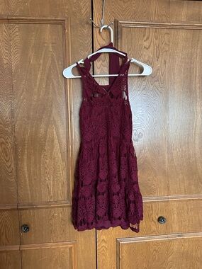 Speechless Burgundy Lace Halter Dress